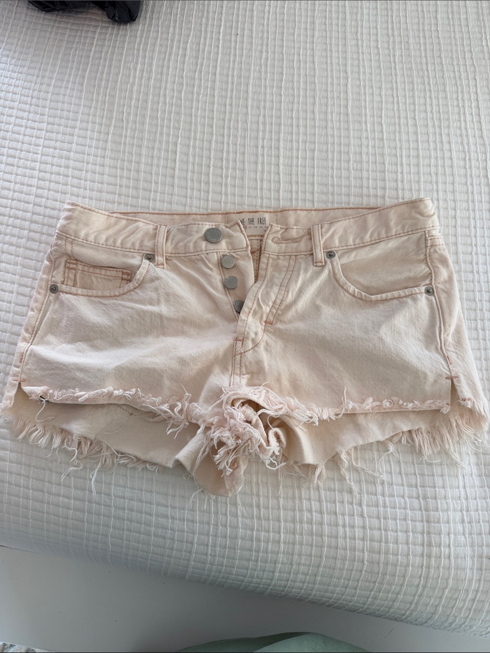 The Rail Pale Pink Frayed Denim Short with Button Front